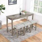 Ensemble table de bar et 3 tabourets de bar avec prise de courant, ensembles de chaises de table à manger en bois pour coin repas de cuisine