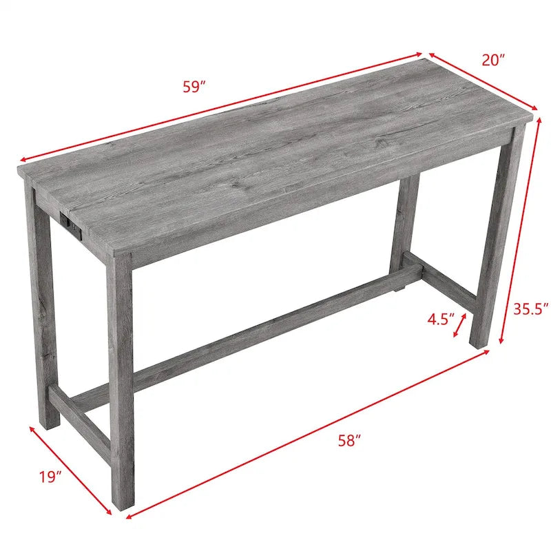 Ensemble table de bar et 3 tabourets de bar avec prise de courant, ensembles de chaises de table à manger en bois pour coin repas de cuisine