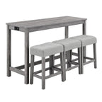 Ensemble table de bar et 3 tabourets de bar avec prise de courant, ensembles de chaises de table à manger en bois pour coin repas de cuisine