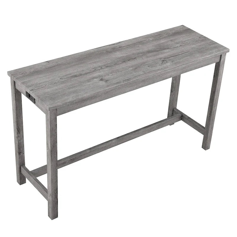 Ensemble table de bar et 3 tabourets de bar avec prise de courant, ensembles de chaises de table à manger en bois pour coin repas de cuisine
