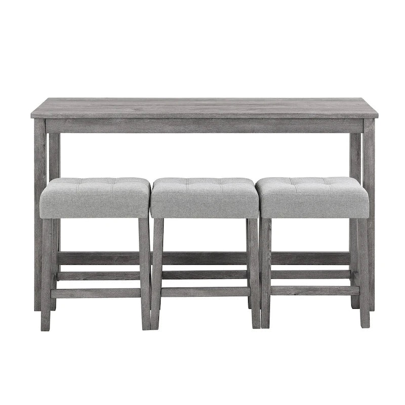 Ensemble table de bar et 3 tabourets de bar avec prise de courant, ensembles de chaises de table à manger en bois pour coin repas de cuisine