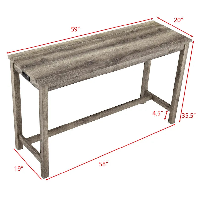 Ensemble table de bar et 3 tabourets de bar avec prise de courant, ensembles de chaises de table à manger en bois pour coin repas de cuisine