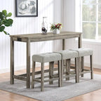 Ensemble table de bar et 3 tabourets de bar avec prise de courant, ensembles de chaises de table à manger en bois pour coin repas de cuisine