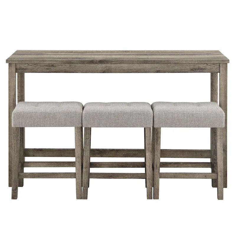 Ensemble table de bar et 3 tabourets de bar avec prise de courant, ensembles de chaises de table à manger en bois pour coin repas de cuisine