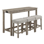 Ensemble table de bar et 3 tabourets de bar avec prise de courant, ensembles de chaises de table à manger en bois pour coin repas de cuisine