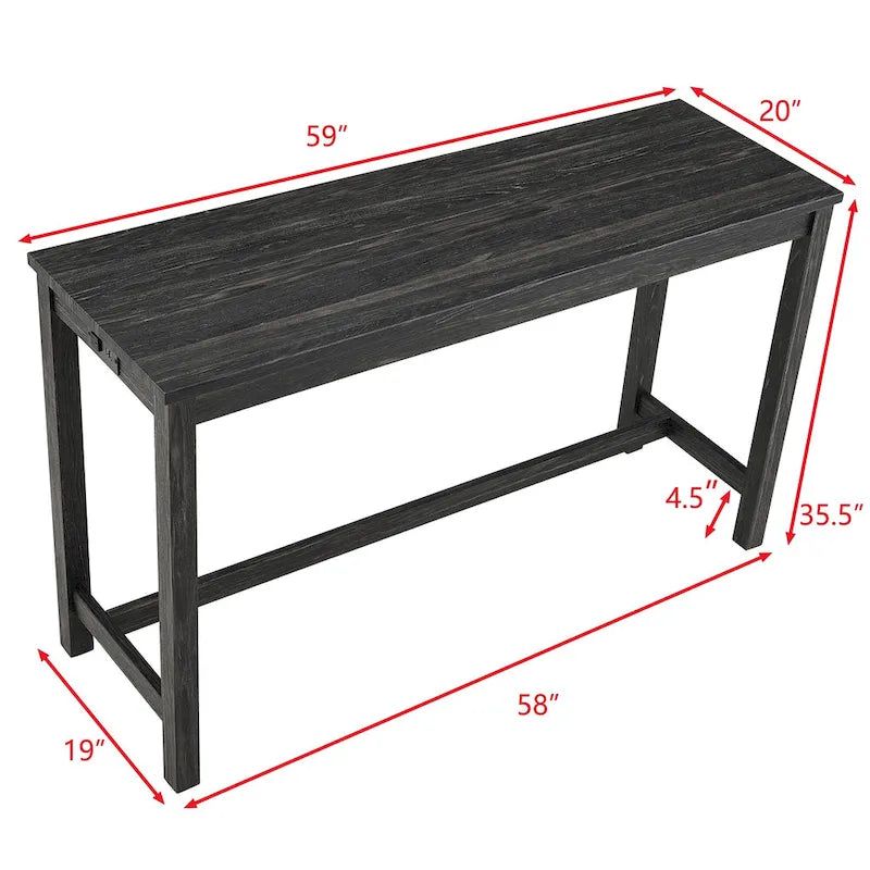 Ensemble table de bar et 3 tabourets de bar avec prise de courant, ensembles de chaises de table à manger en bois pour coin repas de cuisine