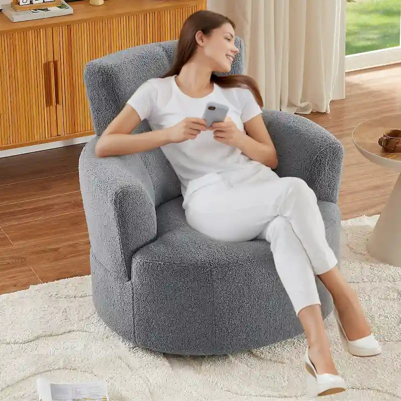 Fauteuil pivotant à 360°, Fauteuil cylindrique rembourré avec appui-tête réglable, Canapé-fauteuil rond pivotant moderne pour salon