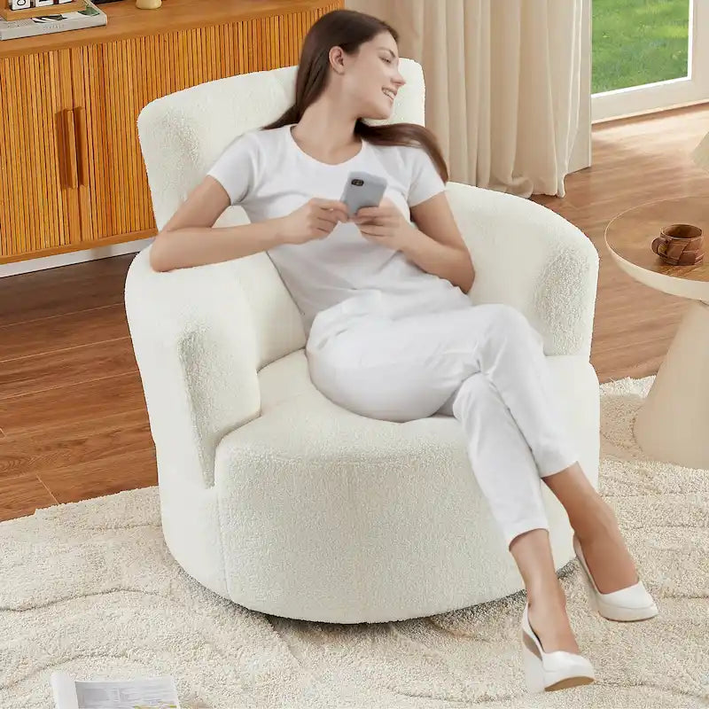 Fauteuil pivotant à 360°, Fauteuil cylindrique rembourré avec appui-tête réglable, Canapé-fauteuil rond pivotant moderne pour salon