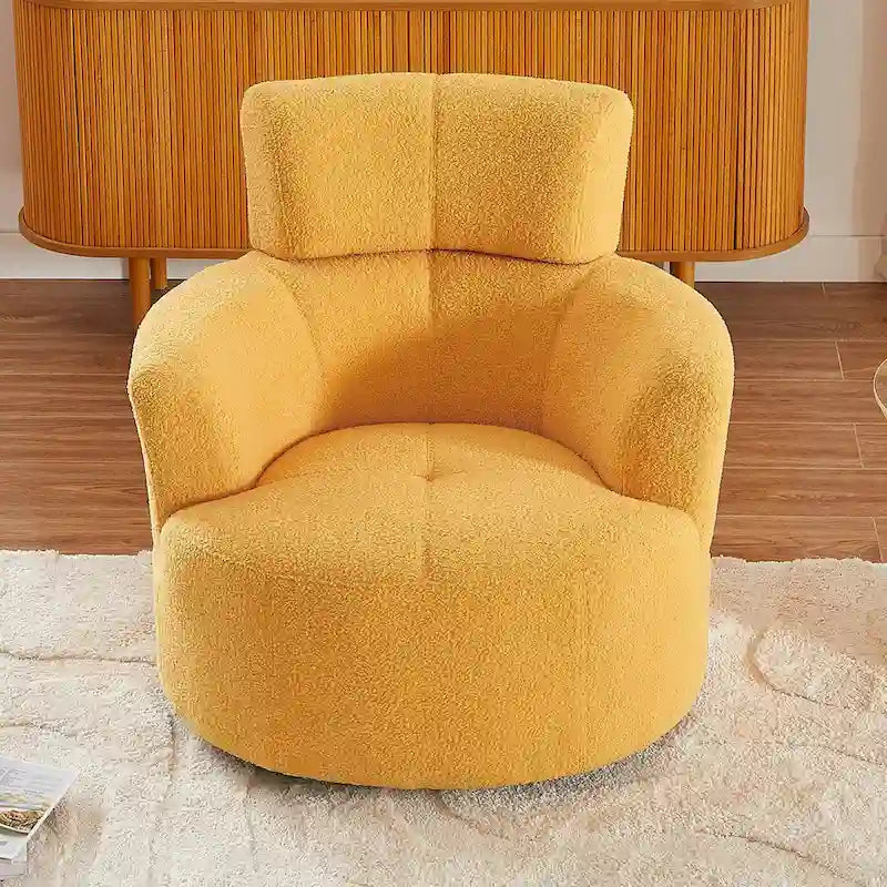 Fauteuil pivotant à 360°, Fauteuil cylindrique rembourré avec appui-tête réglable, Canapé-fauteuil rond pivotant moderne pour salon