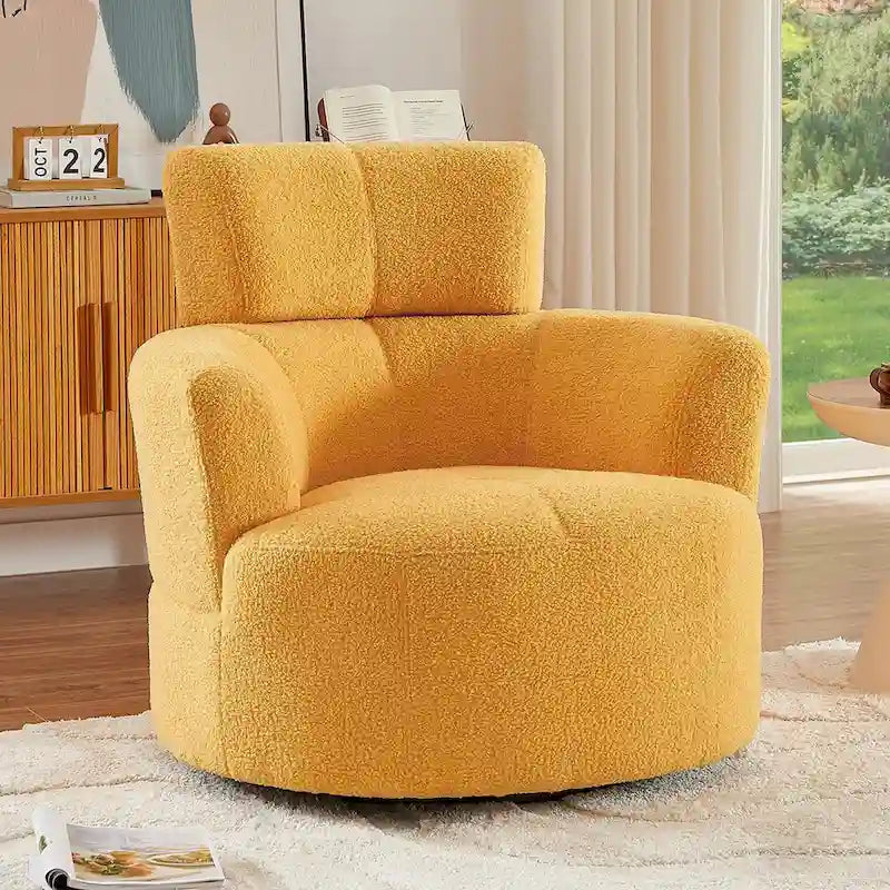 Fauteuil pivotant à 360°, Fauteuil cylindrique rembourré avec appui-tête réglable, Canapé-fauteuil rond pivotant moderne pour salon