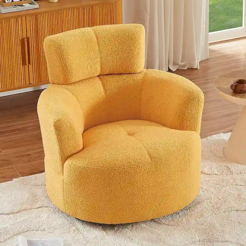 Fauteuil pivotant à 360°, Fauteuil cylindrique rembourré avec appui-tête réglable, Canapé-fauteuil rond pivotant moderne pour salon