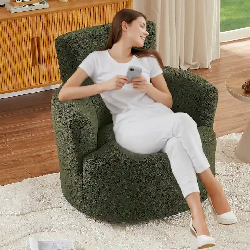 Fauteuil pivotant à 360°, Fauteuil cylindrique rembourré avec appui-tête réglable, Canapé-fauteuil rond pivotant moderne pour salon