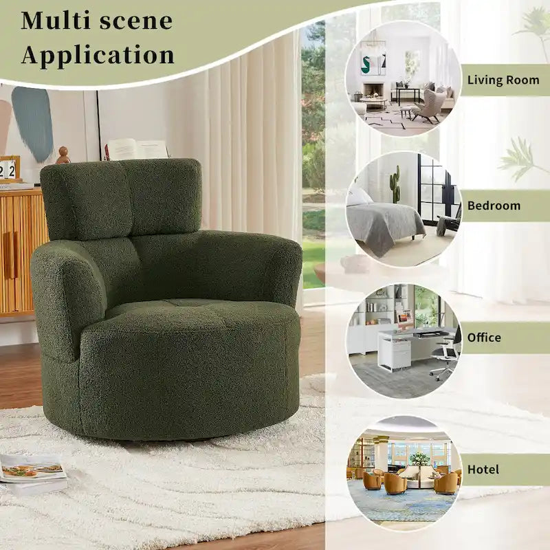 Fauteuil pivotant à 360°, Fauteuil cylindrique rembourré avec appui-tête réglable, Canapé-fauteuil rond pivotant moderne pour salon