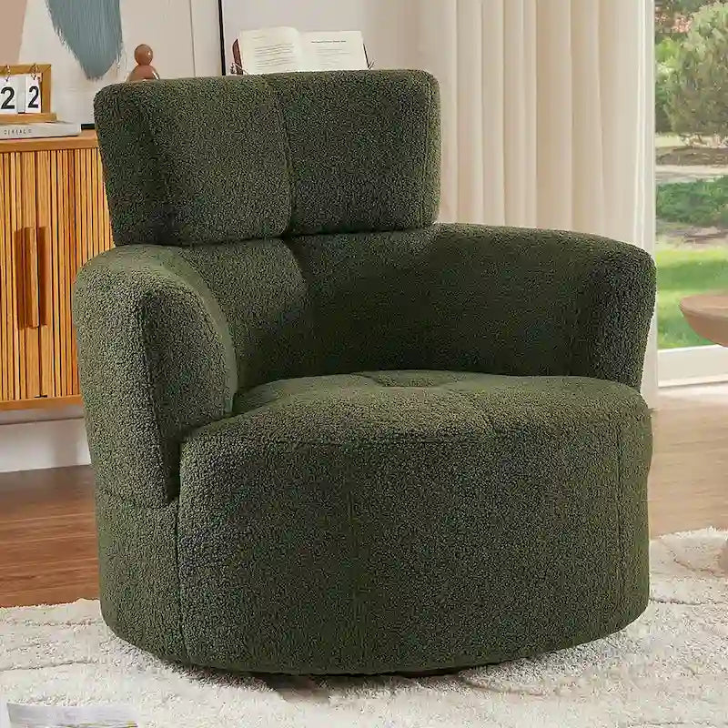 Fauteuil pivotant à 360°, Fauteuil cylindrique rembourré avec appui-tête réglable, Canapé-fauteuil rond pivotant moderne pour salon