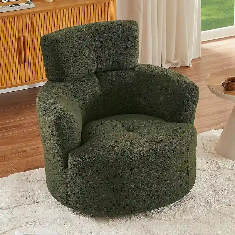 Fauteuil pivotant à 360°, Fauteuil cylindrique rembourré avec appui-tête réglable, Canapé-fauteuil rond pivotant moderne pour salon