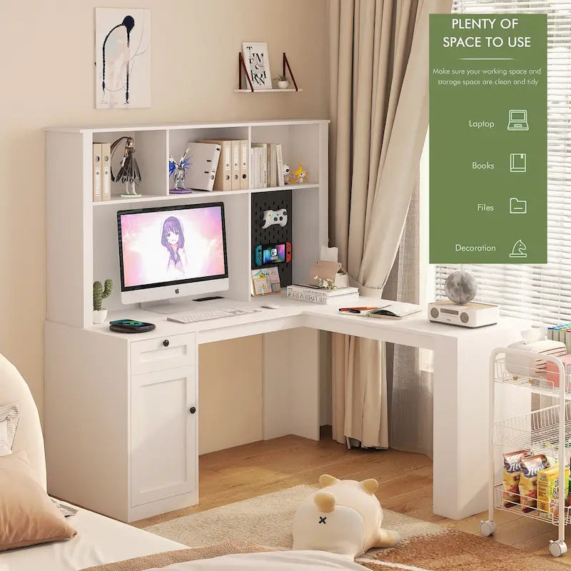Bureau d'angle avec prise, Bureau d'ordinateur avec tiroirs, Bibliothèque