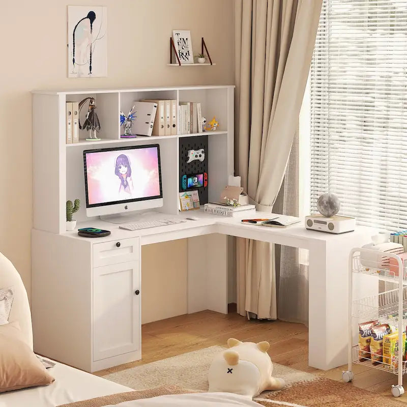 Bureau d'angle avec prise, Bureau d'ordinateur avec tiroirs, Bibliothèque