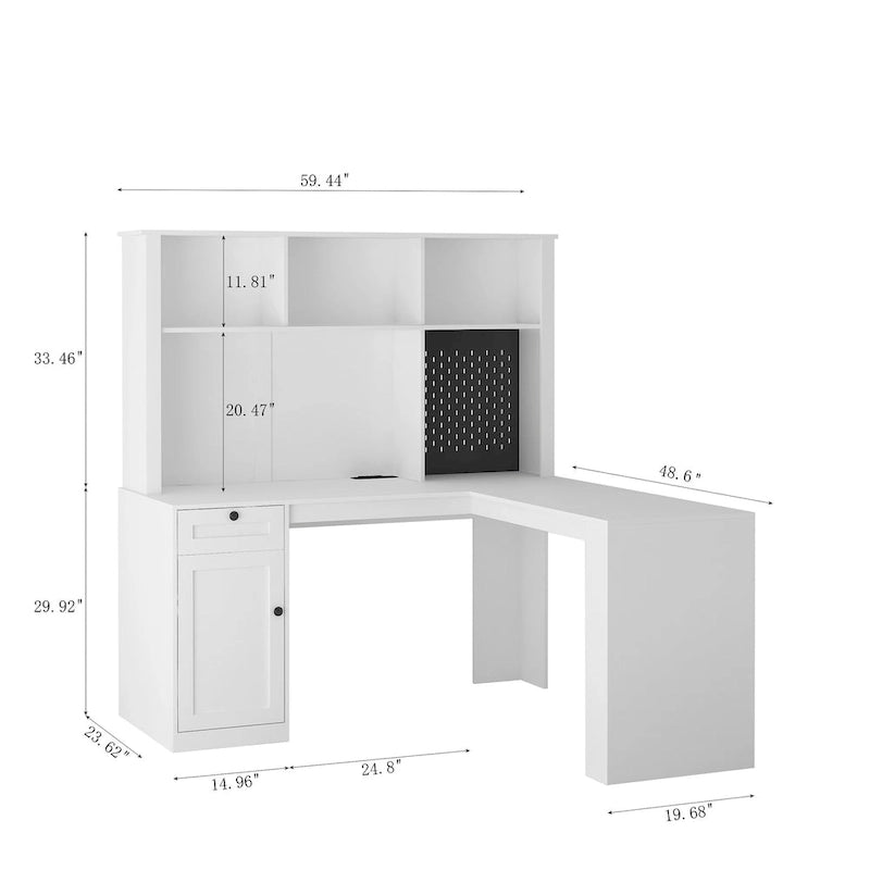 Bureau d'angle avec prise, Bureau d'ordinateur avec tiroirs, Bibliothèque