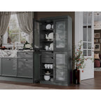 Meuble de cuisine Palace Imports 100 % en bois massif avec portes en verre dépoli, 2 tiroirs et étagères réglables – 32 x 71,5