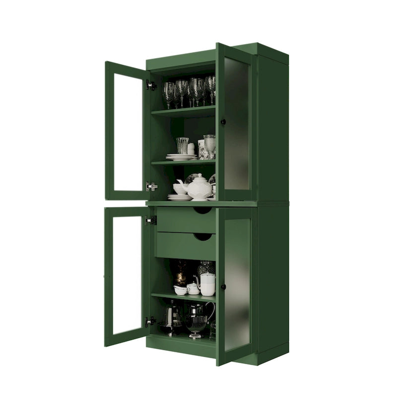 Meuble de cuisine Palace Imports 100 % en bois massif avec portes en verre dépoli, 2 tiroirs et étagères réglables – 32 x 71,5