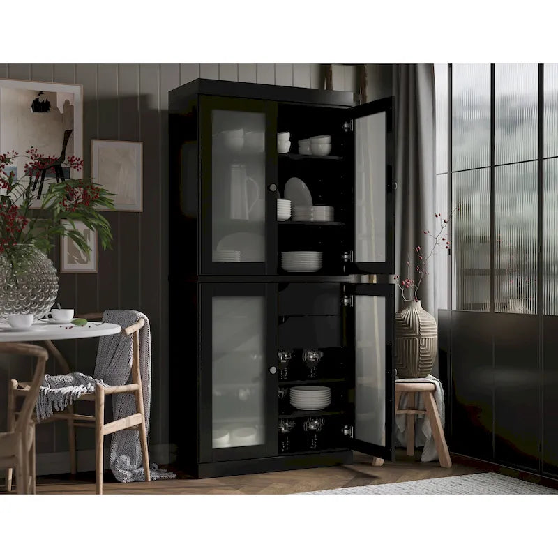 Meuble de cuisine Palace Imports 100 % en bois massif avec portes en verre dépoli, 2 tiroirs et étagères réglables – 32 x 71,5