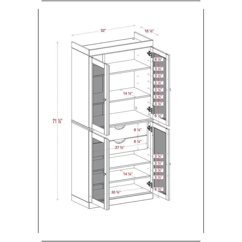 Meuble de cuisine Palace Imports 100 % en bois massif avec portes en verre dépoli, 2 tiroirs et étagères réglables – 32 x 71,5