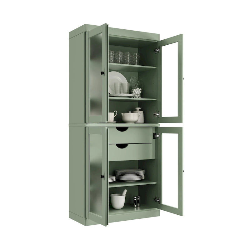 Meuble de cuisine Palace Imports 100 % en bois massif avec portes en verre dépoli, 2 tiroirs et étagères réglables – 32 x 71,5