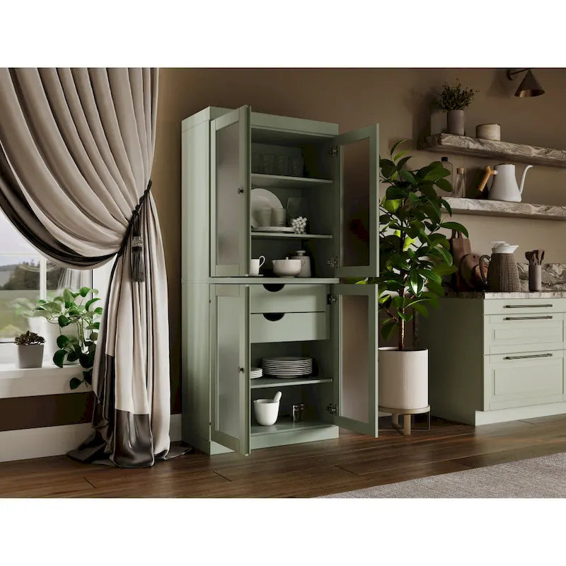 Meuble de cuisine Palace Imports 100 % en bois massif avec portes en verre dépoli, 2 tiroirs et étagères réglables – 32 x 71,5