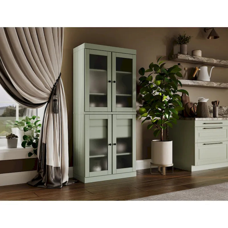 Meuble de cuisine Palace Imports 100 % en bois massif avec portes en verre dépoli, 2 tiroirs et étagères réglables – 32 x 71,5