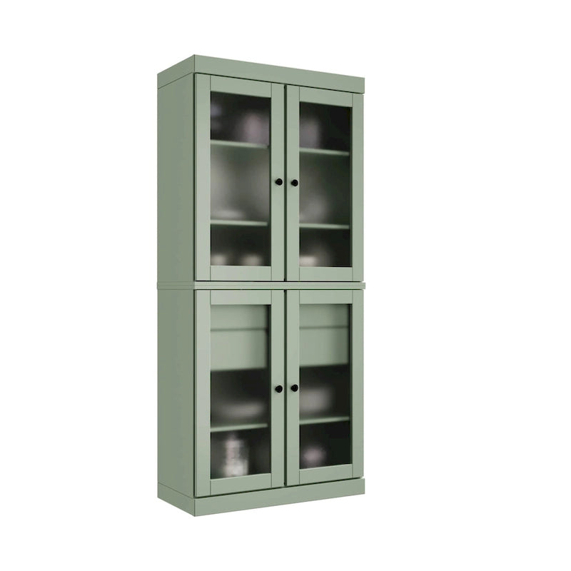 Meuble de cuisine Palace Imports 100 % en bois massif avec portes en verre dépoli, 2 tiroirs et étagères réglables – 32 x 71,5
