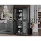 Meuble de cuisine Palace Imports 100 % en bois massif avec portes en verre dépoli, 2 tiroirs et étagères réglables – 32 x 71,5
