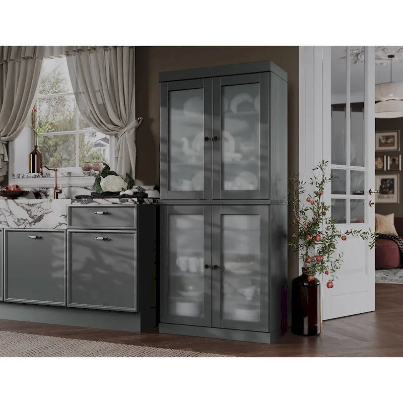 Meuble de cuisine Palace Imports 100 % en bois massif avec portes en verre dépoli, 2 tiroirs et étagères réglables – 32 x 71,5