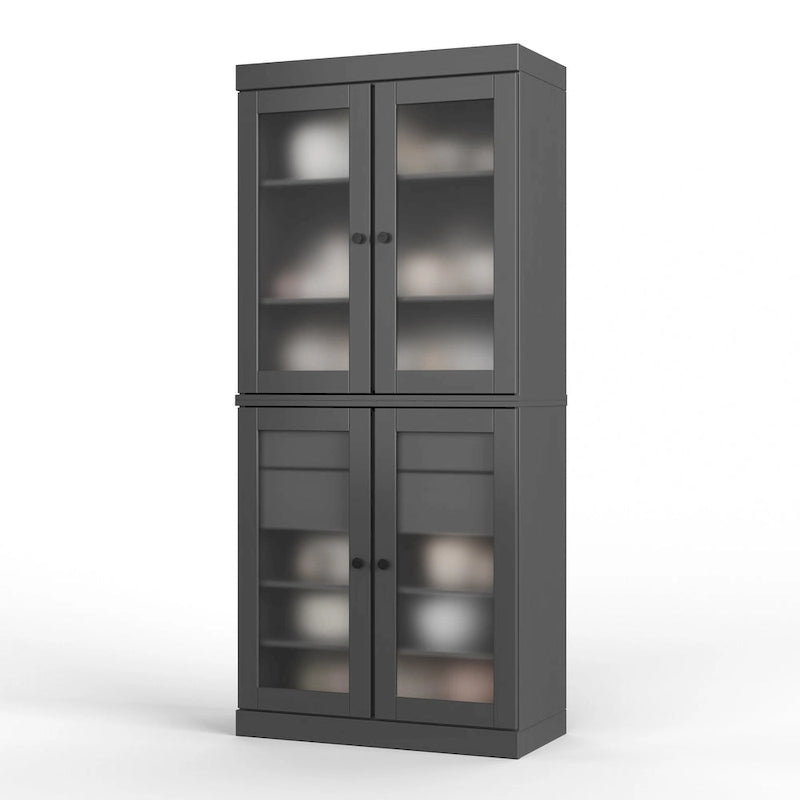 Meuble de cuisine Palace Imports 100 % en bois massif avec portes en verre dépoli, 2 tiroirs et étagères réglables – 32 x 71,5