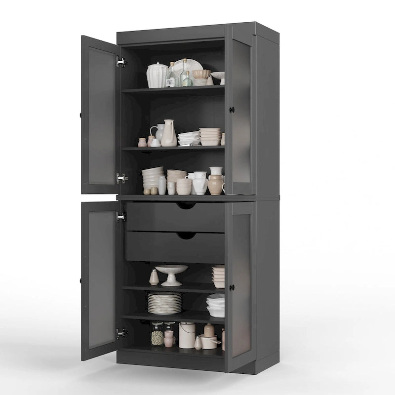 Meuble de cuisine Palace Imports 100 % en bois massif avec portes en verre dépoli, 2 tiroirs et étagères réglables – 32 x 71,5