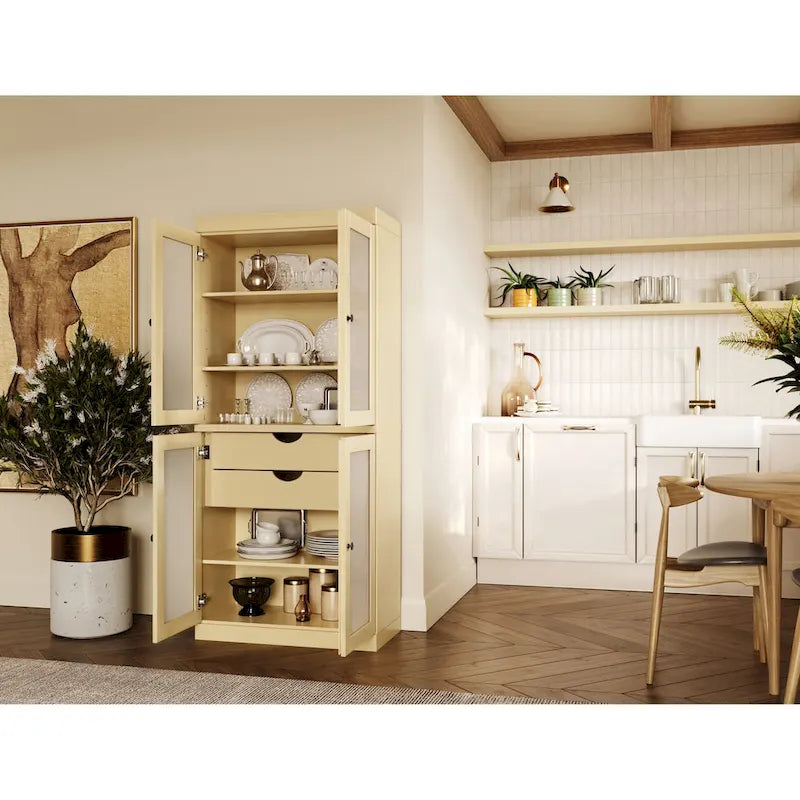 Meuble de cuisine Palace Imports 100 % en bois massif avec portes en verre dépoli, 2 tiroirs et étagères réglables – 32 x 71,5
