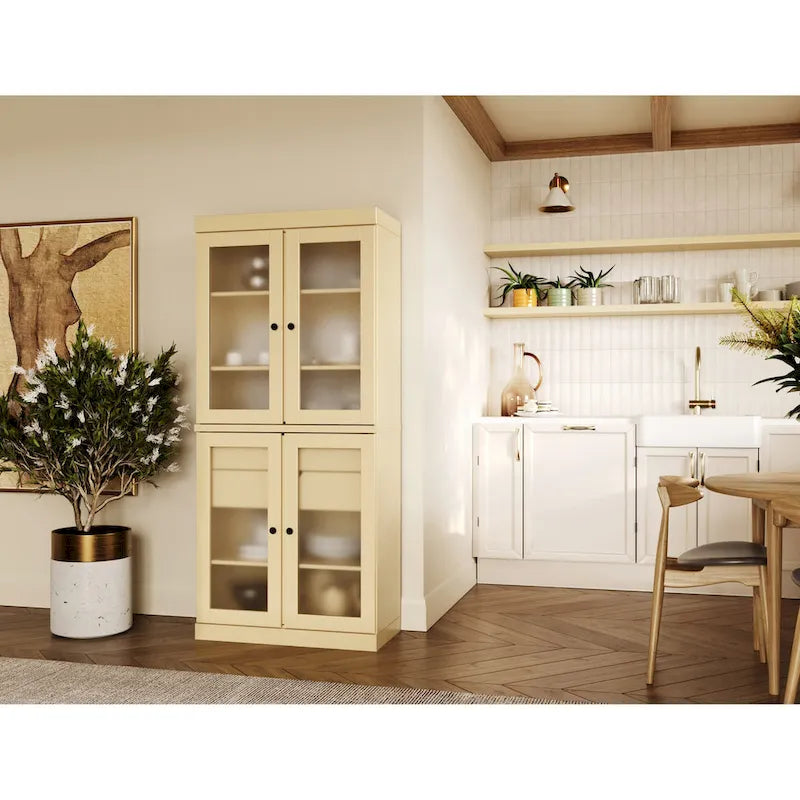 Meuble de cuisine Palace Imports 100 % en bois massif avec portes en verre dépoli, 2 tiroirs et étagères réglables – 32 x 71,5