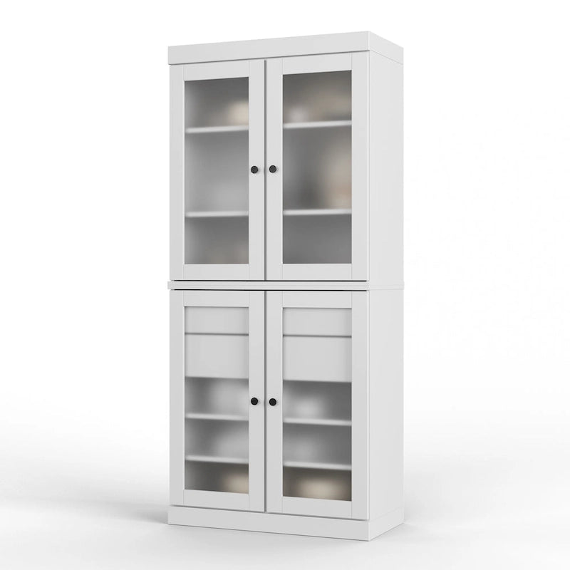 Meuble de cuisine Palace Imports 100 % en bois massif avec portes en verre dépoli, 2 tiroirs et étagères réglables – 32 x 71,5