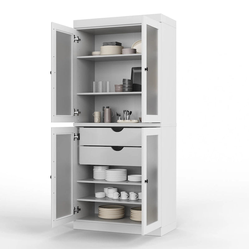 Meuble de cuisine Palace Imports 100 % en bois massif avec portes en verre dépoli, 2 tiroirs et étagères réglables – 32 x 71,5