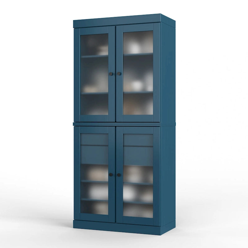 Meuble de cuisine Palace Imports 100 % en bois massif avec portes en verre dépoli, 2 tiroirs et étagères réglables – 32 x 71,5