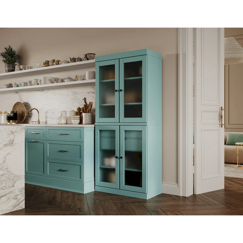 Meuble de cuisine Palace Imports 100 % en bois massif avec portes en verre dépoli, 2 tiroirs et étagères réglables – 32 x 71,5