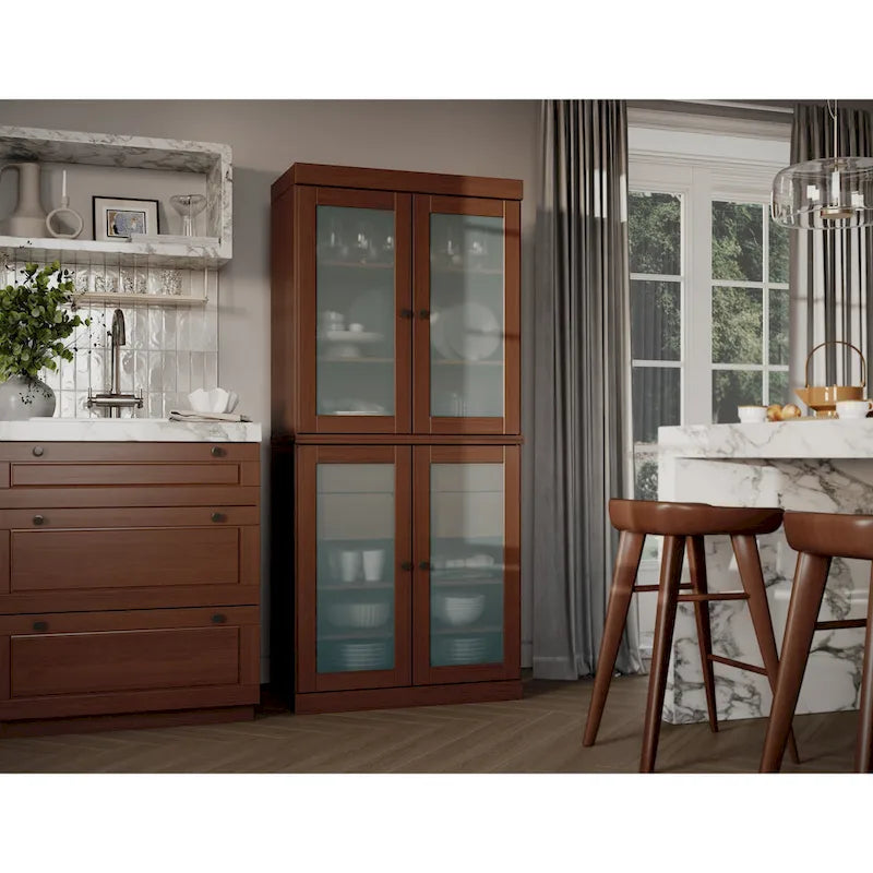 Meuble de cuisine Palace Imports 100 % en bois massif avec portes en verre dépoli, 2 tiroirs et étagères réglables – 32 x 71,5