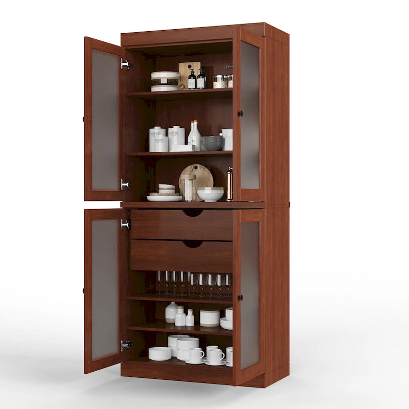 Meuble de cuisine Palace Imports 100 % en bois massif avec portes en verre dépoli, 2 tiroirs et étagères réglables – 32 x 71,5