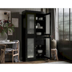 Meuble de cuisine Palace Imports 100 % en bois massif avec portes en verre dépoli, 2 tiroirs et étagères réglables – 32 x 71,5