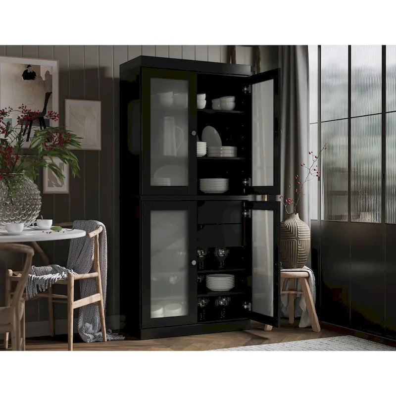 Meuble de cuisine Palace Imports 100 % en bois massif avec portes en verre dépoli, 2 tiroirs et étagères réglables – 32 x 71,5