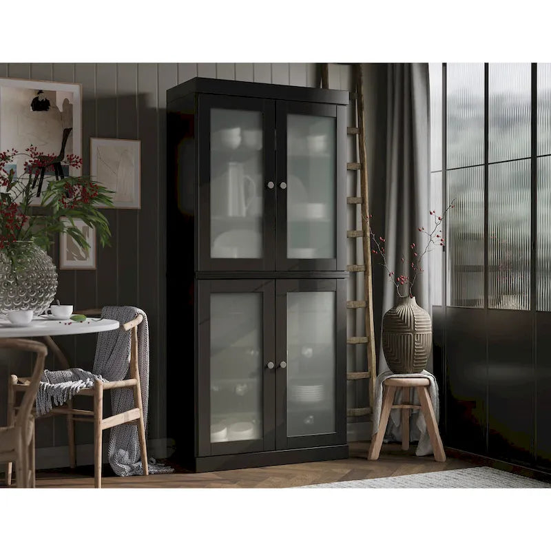 Meuble de cuisine Palace Imports 100 % en bois massif avec portes en verre dépoli, 2 tiroirs et étagères réglables – 32 x 71,5