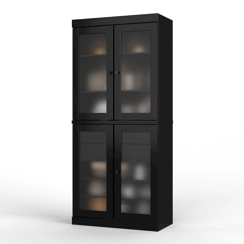 Meuble de cuisine Palace Imports 100 % en bois massif avec portes en verre dépoli, 2 tiroirs et étagères réglables – 32 x 71,5