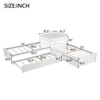 Lit plateforme en L moderne blanc de taille double avec lit gigogne et tiroirs pour chambre à coucher