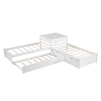 Lit plateforme en L moderne blanc de taille double avec lit gigogne et tiroirs pour chambre à coucher