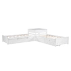 Lit plateforme en L moderne blanc de taille double avec lit gigogne et tiroirs pour chambre à coucher
