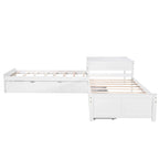 Lit plateforme en L moderne blanc de taille double avec lit gigogne et tiroirs pour chambre à coucher